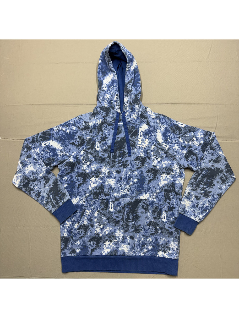 Under Armour Mens Fleece Pullover Hoodie Tie Dye Small Blue White Athletic Gym